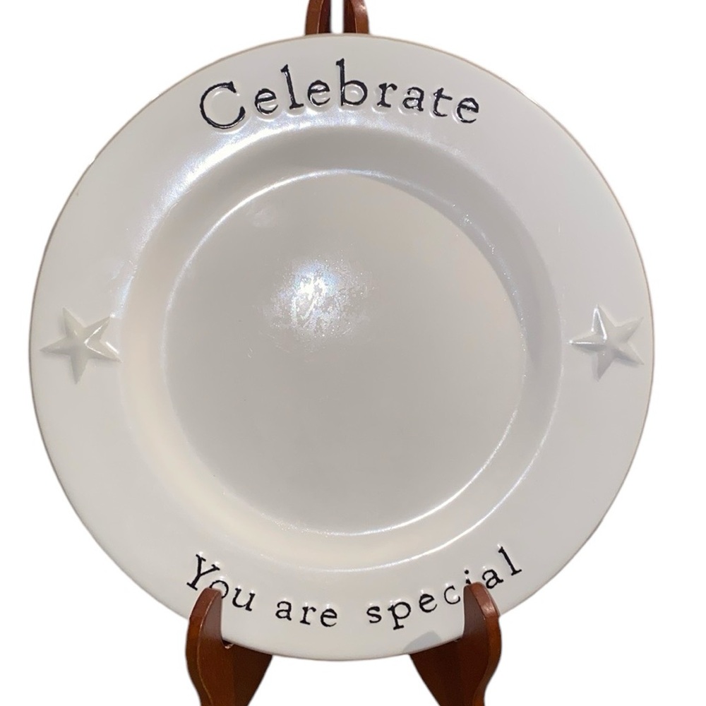 Pottery by Kathy Phillips Celebrate You Are Special Raised Black Letters Plate